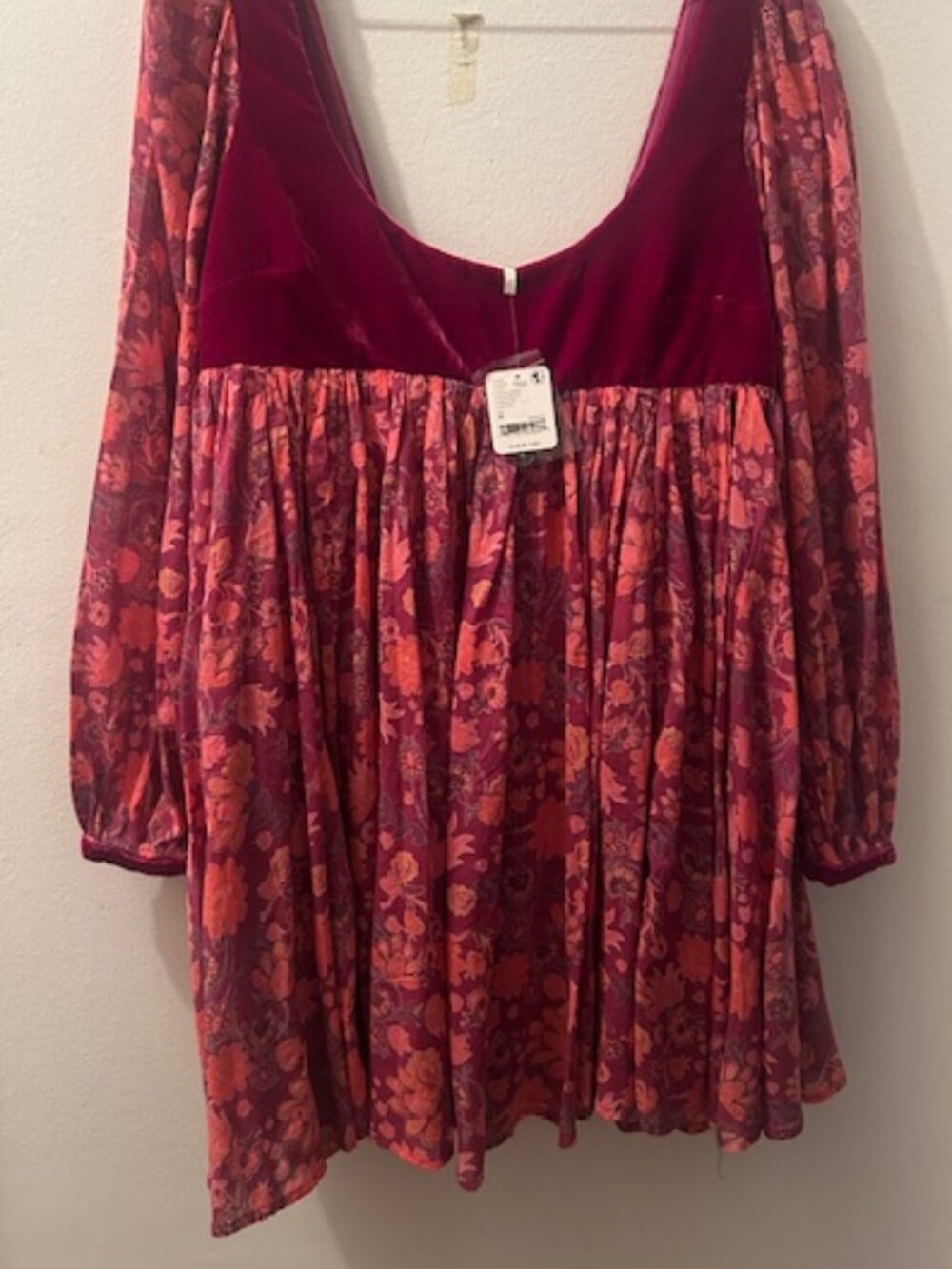 Free People Marsha Floral Velvet Baby Doll BoHo Mini Dress NEW - Picture 9 of 16